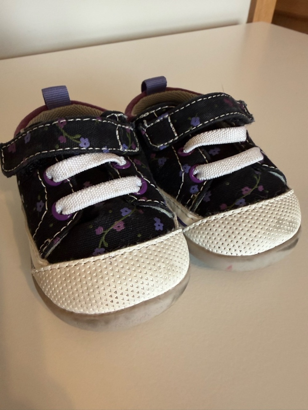 See Kai Run Black Floral Toddler Sneakers with Purple Accents